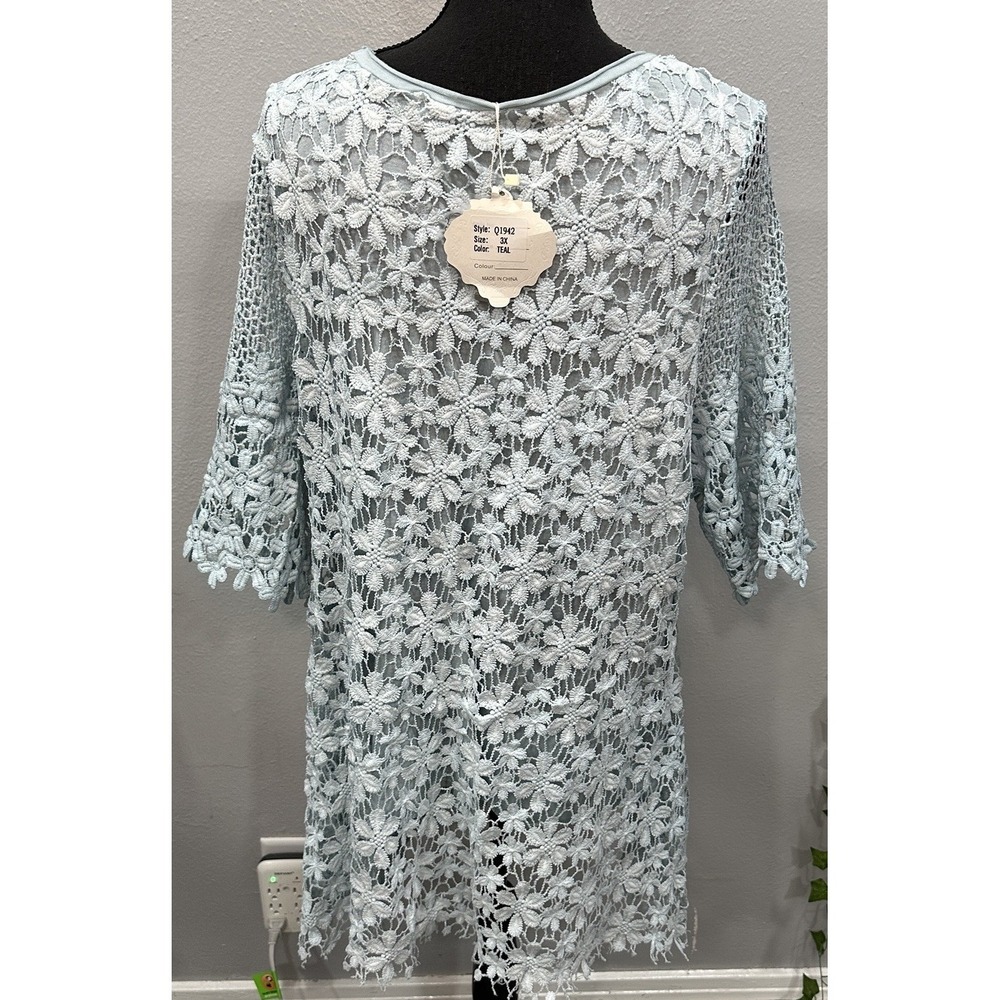 Simply Couture Crochet Floral Dress Womens Sz 3X Teal Boho Lining New With Tags - Picture 3 of 8